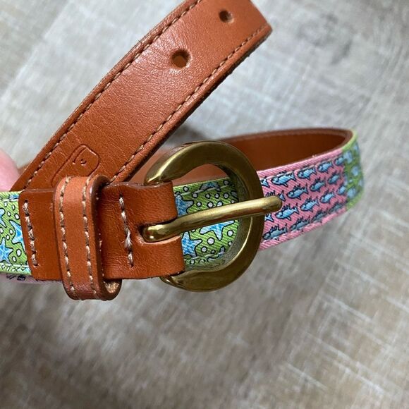 Vineyard Vines Patchwork Silk Leather Buckle Belt Women’s XS Preppy Coastal - Picture 2 of 12